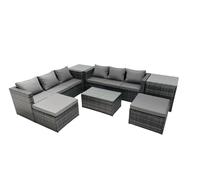 Fimous 8-seater Patio Coffee Table Sofa Set with 2 Side Tables 2 Footstools