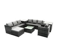 Fimous 8-seater Patio Coffee Table Sofa Set with 2 Side Tables Big Stool