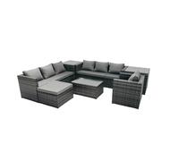 Fimous Rattan Garden Furniture Dining Set 8 seater Patio Coffee Table Sofa Set with Big Stool 2 Side Tables Dark Grey Mixed