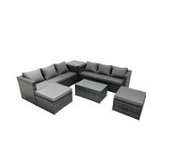 Fimous 8-seater Patio Coffee Table Sofa Set with Side Table 2 Big Footstools