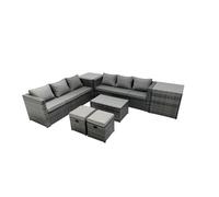Fimous Rattan Garden Furniture Dining Set 8 seater Patio Coffee Table Sofa Set with Side Table 2 Small Footstools Dark Grey Mixed