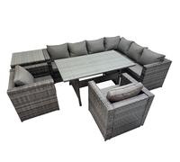 Fimous 8 Seater Patio Dining Corner Sofa Sets with 2 Chairs Side Table in Dark Grey Fimous Dark Grey