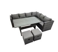 Fimous 8 Seater Patio Dining Corner Sofa Sets with 2 Small Footstools in Dark Grey Fimous Dark Grey
