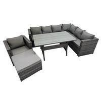 Fimous 8 Seater Patio Dining Corner Sofa Sets with Chair Big Stool in Dark Grey Fimous Dark Grey