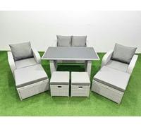 Fimous 8 Seater Patio Garden Furniture Sets with Dining Table Love Sofa 4 Stools Light Grey