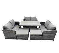 Fimous 8-seater Patio Height Adjustable Rising Lifting Table Sofa Set