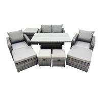 Fimous 8-seater Rattan Garden Furniture Set with 2 Big Footstool Side Table in Dark Grey Fimous Dark Grey