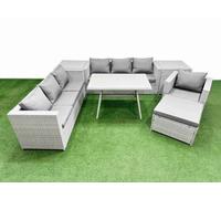Fimous 8-Seater Patio Rectangular Table 3 Seater Sofa Armchair Set With 2 Side Tables Big Stool