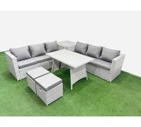 Fimous 8-Seater Patio Rectangular Table 3 Seater Sofa Set With Side Table 2 Small Stools Light Grey