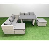 Fimous 8-seater Patio Rectangular Table Sofa Set with 2 Big Stools in Light Grey Fimous Light Grey