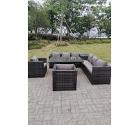 Fimous 8 Seater PE Rattan Corner Sofa Set Rising Adjustable Dining Table Set High Side Coffee Table in Dark Grey Fimous Dark Grey