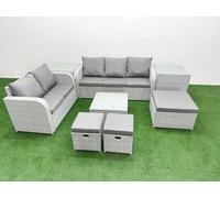 Fimous 8 Seater PE Rattan Wicker Garden Furniture Patio Conservatory Sofa Set with Square Coffee Table 3 Seater Sofa Love Sofa 3 Stool 2 Side Table Fimous Light Grey
