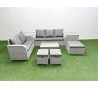 Fimous 8 Seater Rattan Conservatory Sofa Set - Rectangular Coffee Table, 3-Seater Sofa, Loveseat & 3 Stools