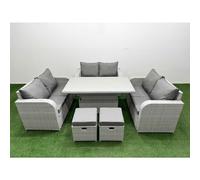 Fimous 8 Seater Pe Wicker Rattan Furniture Sofa Sets Adjustable Lifting Dining Or Coffee Table 2 Stool Light Grey