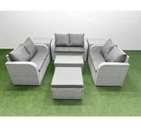 Fimous 8 Seater PE Wicker Rattan Furniture Sofa Sets with Rectangular Coffee Table 2 Seater Love Sofa 2 Stool Light Grey