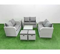 Fimous 8 Seater PE Wicker Rattan Furniture Sofa Sets with Square Coffee Table 2 Seater Love Sofa 2 Stool Side Table Light Grey Fimous Light Grey