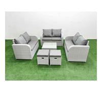 8 Seater PE Wicker Rattan Furniture Sofa Sets with Square Coffee Table 2 Seater Love Sofa 2 Stool Light Grey Fimous Light Grey One Size