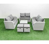 8 Seater PE Wicker Rattan Furniture Sofa Sets with Square Coffee Table 2 Seater Love Sofa 2 Stool Light Grey Fimous Light Grey One Size