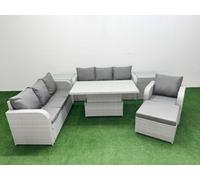 8 Seater Poly Rattan Outdoor Garden Furniture Adjustable Lifting Dining or Coffee Table Sofa Set Patio 3 Seater Sofa Reclining Chair 3 Seater Sofa Big Fimous Light Grey One Size