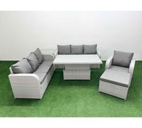 8 Seater Poly Rattan Outdoor Garden Furniture Adjustable Lifting Dining or Coffee Table Sofa Set Patio 3 Seater Sofa Reclining Chair 3 Seater Sofa Big Fimous Light Grey One Size