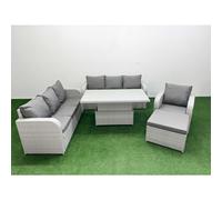 8 Seater Poly Rattan Outdoor Garden Furniture Adjustable Lifting Dining or Coffee Table Sofa Set Patio 3 Seater Sofa Reclining Chair 3 Seater Sofa Big Fimous Light Grey One Size