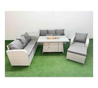 Fimous 8 Seater Poly Rattan Outdoor Garden Furniture Firepit Dining Table Sofa Set Patio Reclining Chair Big Footstool Side Table