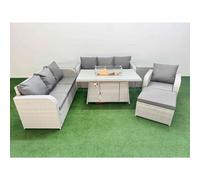 8 Seater Poly Rattan Outdoor Garden Furniture Firepit Dining Table Sofa Set Patio 3 Seater Sofa Reclining Chair 3 Seater Sofa Big Footstool 2 Side Tab Fimous Light Grey One Size