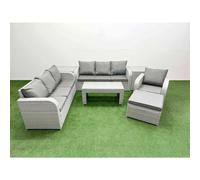 8 Seater Poly Rattan Outdoor Garden Furniture Oblong Coffee Table Sofa Set Patio 3 Seater Sofa Reclining Chair 3 Seater Sofa Big Footstool 2 Side Tabl Fimous Light Grey One Size