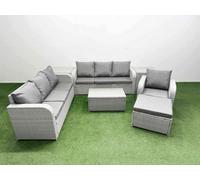 Fimous 8 Seater Poly Rattan Outdoor Garden Furniture Sofa Set Patio 3 Seater Sofa Reclining Chair 3 Seater Sofa Big Footstool 2 Side Table Light Grey