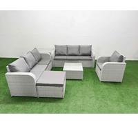 Fimous 8 Seater Poly Rattan Outdoor Garden Furniture Square Coffee Table Sofa Set 3 Seater Sofabig Footstool Side Table