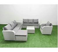 Fimous 8 Seater Poly Rattan Outdoor Garden Furniture Square Coffee Table Sofa Set 3 Seater Sofabig Footstool Side Table