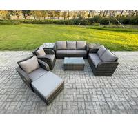 Fimous 8 Seater Rattan Conservatory Sofa Set - Rectangular Coffee Table, 3-Seater Sofa, Loveseat & Footstool