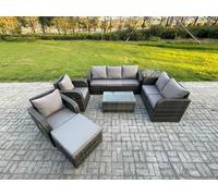 FIMOUS Rattan 8-Seater Garden Sofa Set - Rectangular Coffee Table, 3-Seater, Loveseat & Footstool