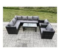 Fimous 8 Seater Rattan Corner Sofa Lounge Sofa Set With Rectangular Coffee Table 2 Arm Chair Dark Grey Mixed Left Hand