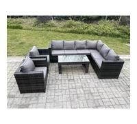 Fimous 8 Seater Rattan Corner Sofa Lounge Sofa Set With Rectangular Coffee Table 2 Arm Chair Dark Grey Mixed Right Hand