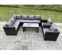 Fimous 8 Seater Rattan Corner Sofa Lounge Sofa Set With Rectangular Coffee Table 2 Arm Chair Dark Grey Mixed Left Hand