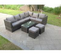 Fimous 8 Seater Rattan Corner Sofa Lounge Sofa Set With Rectangular Coffee Table 2 Stool And Chair Right Hand