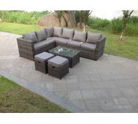 Fimous 8 Seater Rattan Corner Sofa Lounge Sofa Set With Rectangular Coffee Table 2 Stool And Chair Left Hand