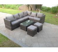 Fimous 8 Seater Rattan Corner Sofa Lounge Sofa Set With Rectangular Coffee Table 2 Stool & Chair Right Hand in Dark Grey Fimous Dark Grey