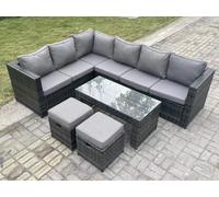 Fimous 8 Seater Rattan Corner Sofa Lounge Sofa Set With Rectangular Coffee Table 2 Stool Dark Grey Mixed Left Hand