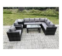 Fimous 8 Seater Rattan Corner Sofa Lounge Sofa Set With Rectangular Coffee Table Side Table 2 Arm Chair Right Hand