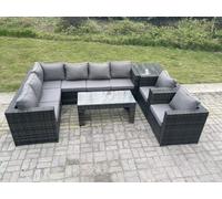 Fimous 8 Seater Rattan Corner Sofa Lounge Sofa Set With Rectangular Coffee Table Side Table 2 Arm Chair Dark Grey Mixed Left Hand