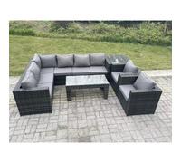Fimous 8 Seater Rattan Corner Sofa Lounge Sofa Set With Rectangular Coffee Table Side Table 2 Arm Chair Left Hand