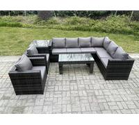 Fimous 8 Seater Rattan Corner Sofa Lounge Sofa Set With Rectangular Coffee Table Side Table 2 Arm Chair Dark Grey Mixed Right Hand