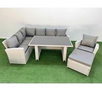 Fimous 8 Seater Wicker Rattan Corner Sofa Sets with Big Footstool Armchair in Light Grey Fimous Light Grey