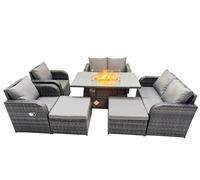 Fimous 8-seater Rattan Garden Furniture Dining Set with 2 Big Stools