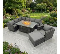 Fimous Rattan Garden Furniture Dining Set 8-seater with Big Stool