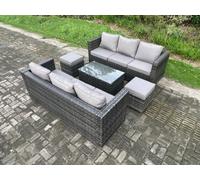 Fimous 8 Seater Rattan Garden Furniture Set Outdoor Patio Sofa Set With Oblong Coffee Table Small Footstools Dark Grey Mixed