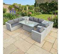 Fimous 8 Seater Rattan Garden Furniture Set with Adjustable Rising Table, 2 Sofas, 2 Arm Chairs, 2 Side Tables - Light Grey