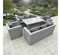 Fimous 8 Seater Rattan Garden Furniture Set with Adjustable Rising Table, 2 Sofas & 2 Arm Chairs - Light Grey